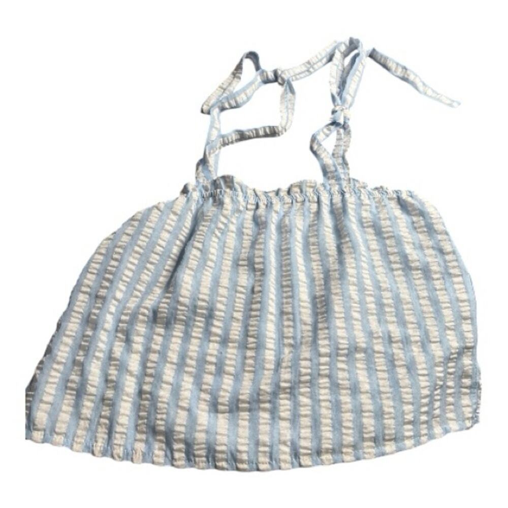 Blue White Striped Tie Strap Loose Fit Tank Top Large